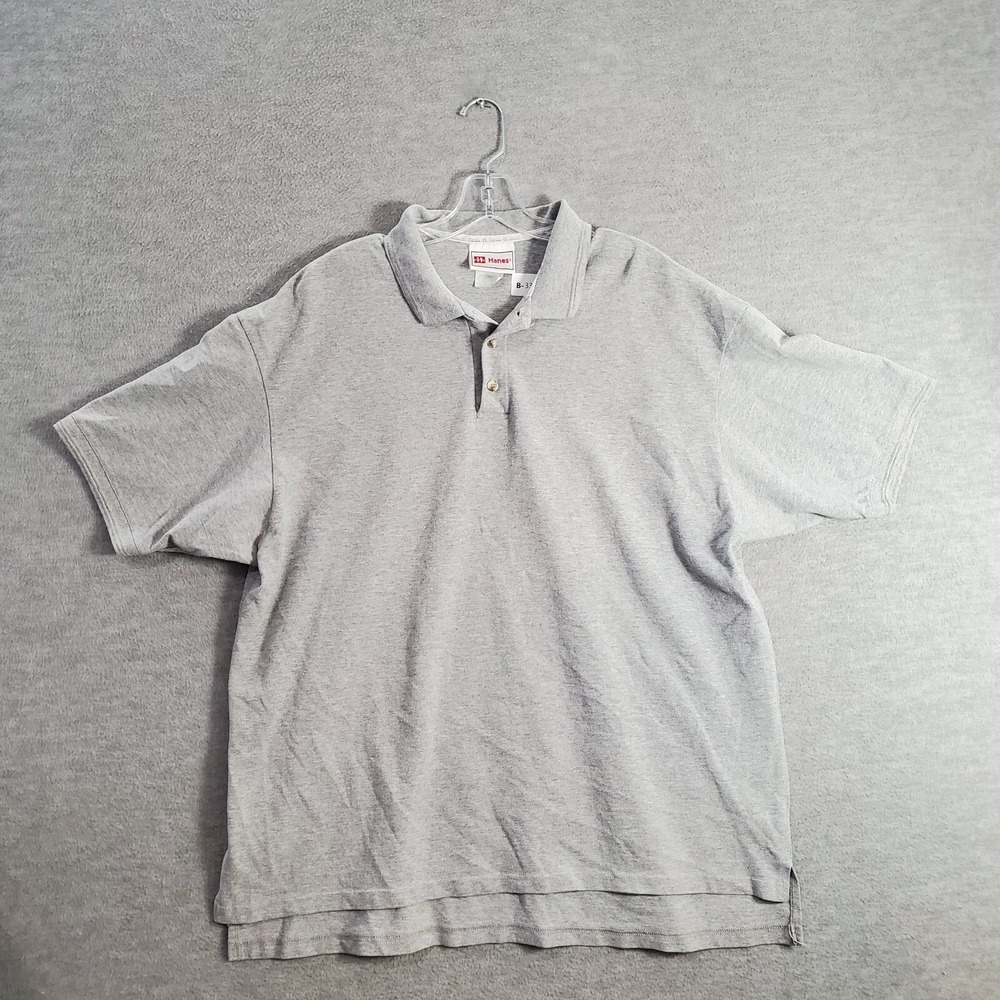 VINTAGE HANES Men Polo Shirt XL Gray Short Sleeve Collar 1990s Cotton Blend